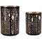 Forest Tree Punched Metal Candle Holder Black Gold Decorative Lanterns Set of 2